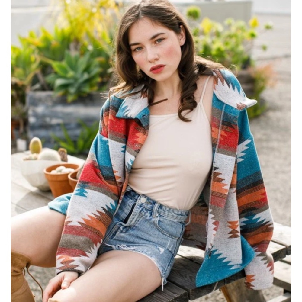 Last L New Soft Comfy Bohemian Aztec Southwest Sedona Pattern lightweight Jacket - Picture 9 of 16